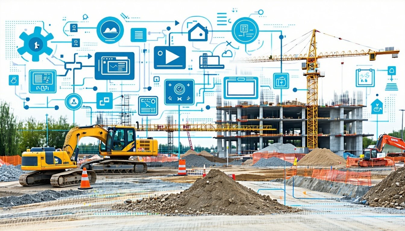 Illustration of a construction site with digital a